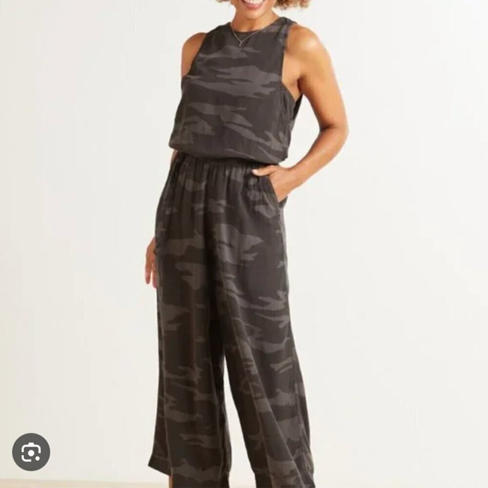 Splendid Faded Black & Gray Camo Sleeveless Wide Leg Jumpsuit